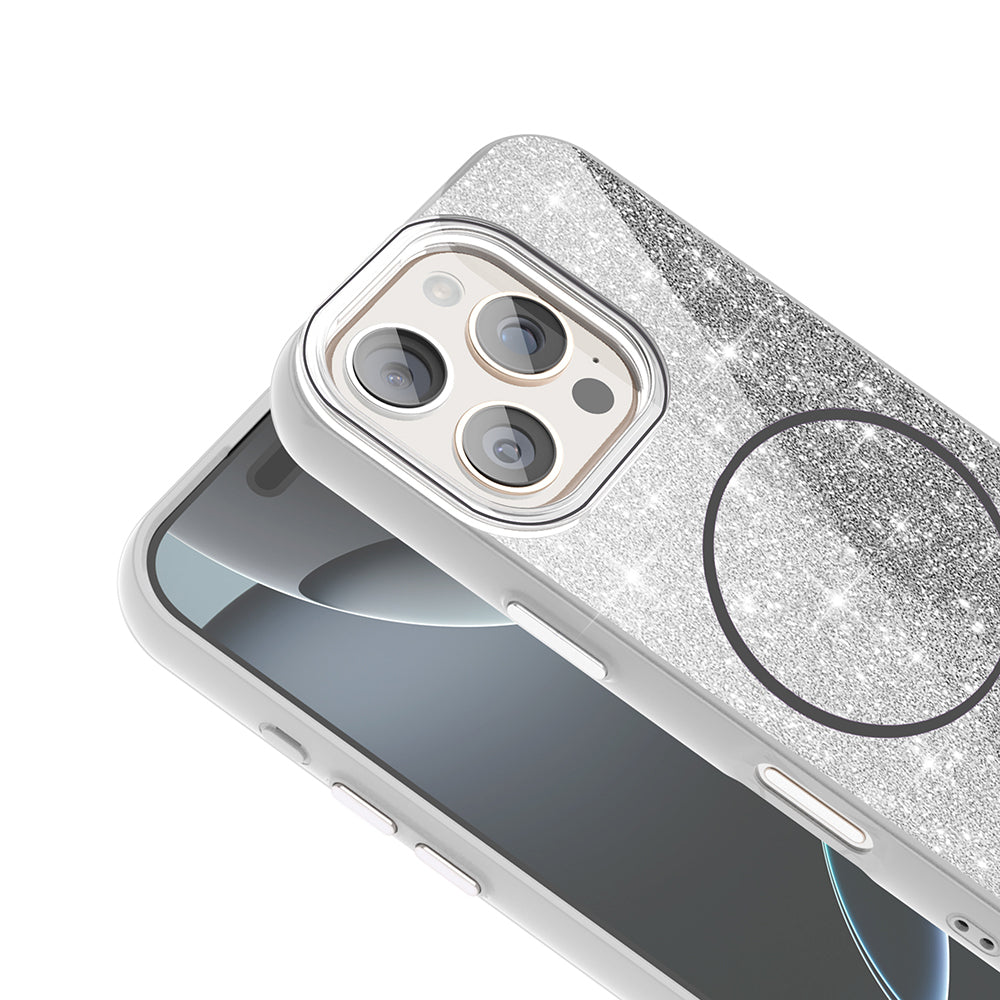 Apple iPhone 16 Pro Kılıf Magsafe Şarj Özellikli Parlayan Simli Zore Okso Kapak Gold