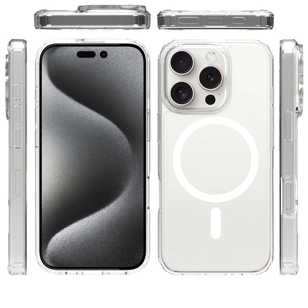 Apple iPhone 16 Pro Kılıf Magsafe Şarj Özellikli Şeffaf Sert PC Zore Embos Kapak Şeffaf