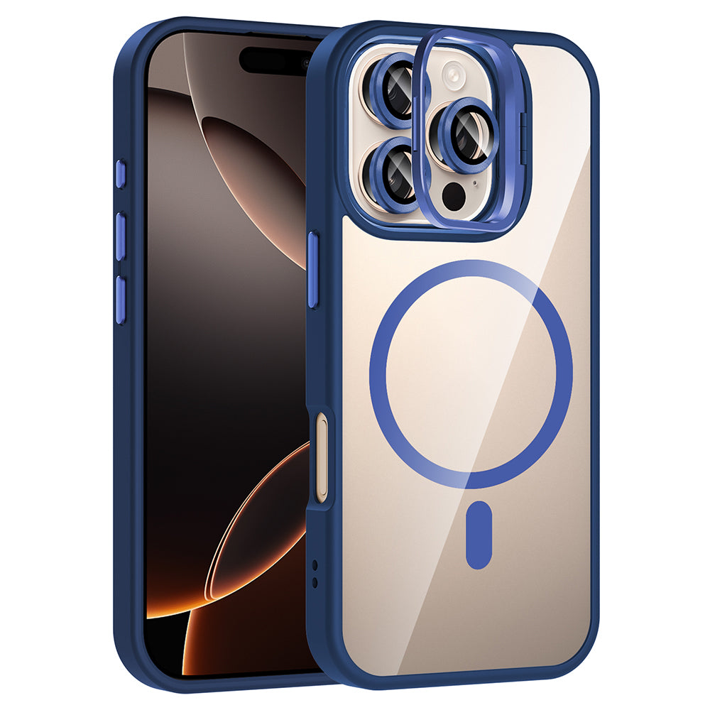 Apple iPhone 16 Pro Kılıf Standlı ve Kamera Lens Hediyeli M-Safe Şarj Özellikli Zore Etro Kapak Desert Titanyum