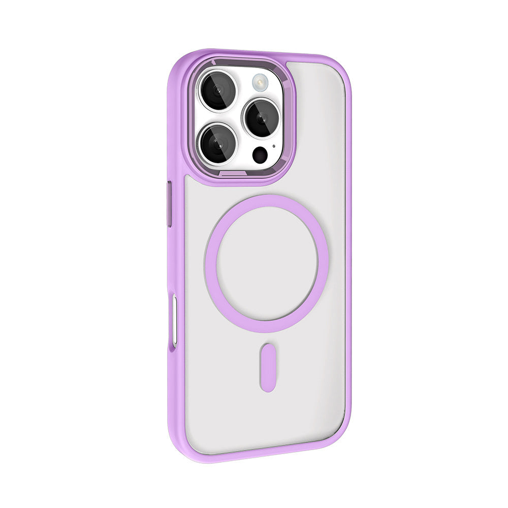 Apple iPhone 16 Pro Kılıf Wireless Şarj Özellikli Zore Krom Magsafe Silikon Kapak Rose Brown
