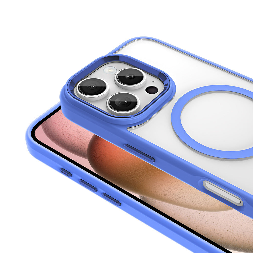 Apple iPhone 16 Pro Kılıf Wireless Şarj Özellikli Zore Krom Magsafe Silikon Kapak Mavi