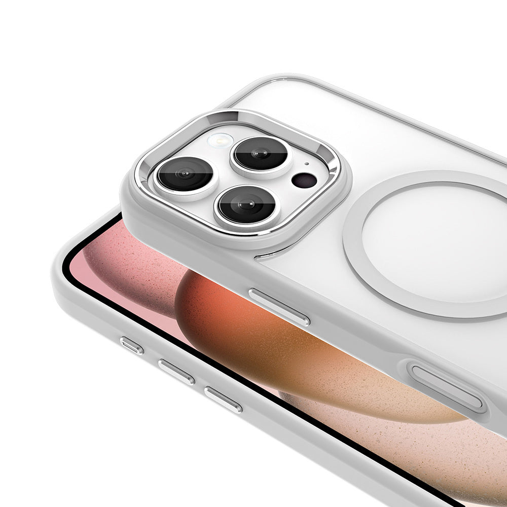 Apple iPhone 16 Pro Kılıf Wireless Şarj Özellikli Zore Krom Magsafe Silikon Kapak Mavi