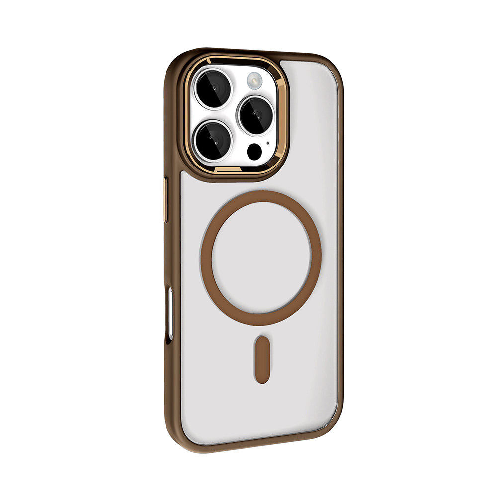Apple iPhone 16 Pro Kılıf Wireless Şarj Özellikli Zore Krom Magsafe Silikon Kapak Rose Gold
