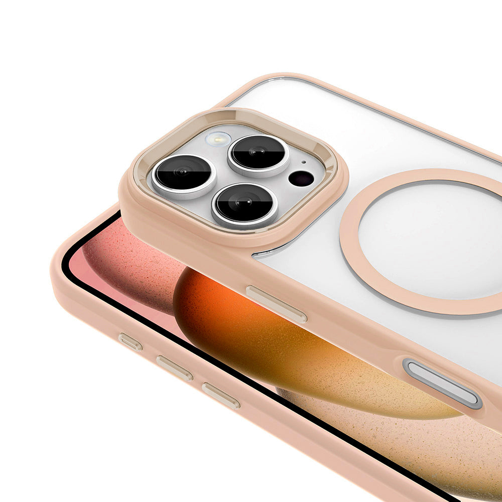 Apple iPhone 16 Pro Kılıf Wireless Şarj Özellikli Zore Krom Magsafe Silikon Kapak Rose Gold
