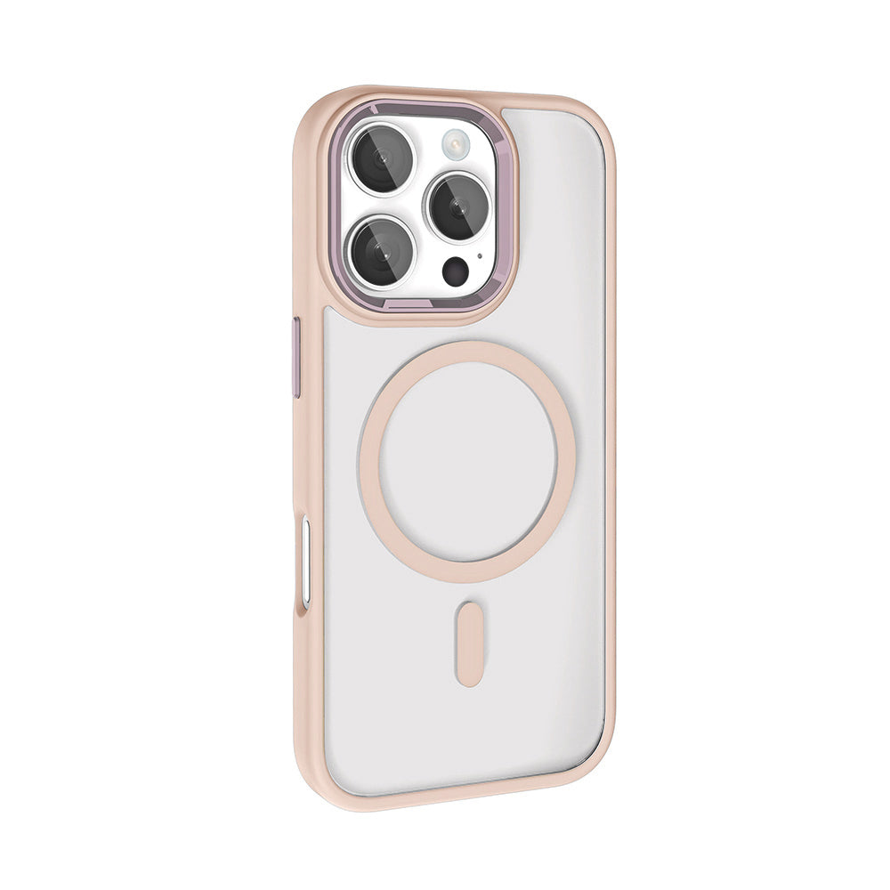 Apple iPhone 16 Pro Kılıf Wireless Şarj Özellikli Zore Krom Magsafe Silikon Kapak Rose Brown