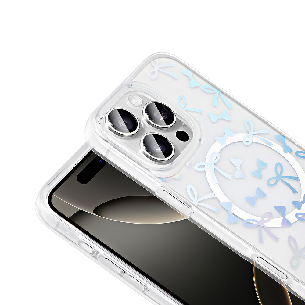 Apple iPhone 16 Pro Max Kılıf M-Safe Şarj Özellikli Şeffaf Zore Folk Sert Kapak Fiyonk