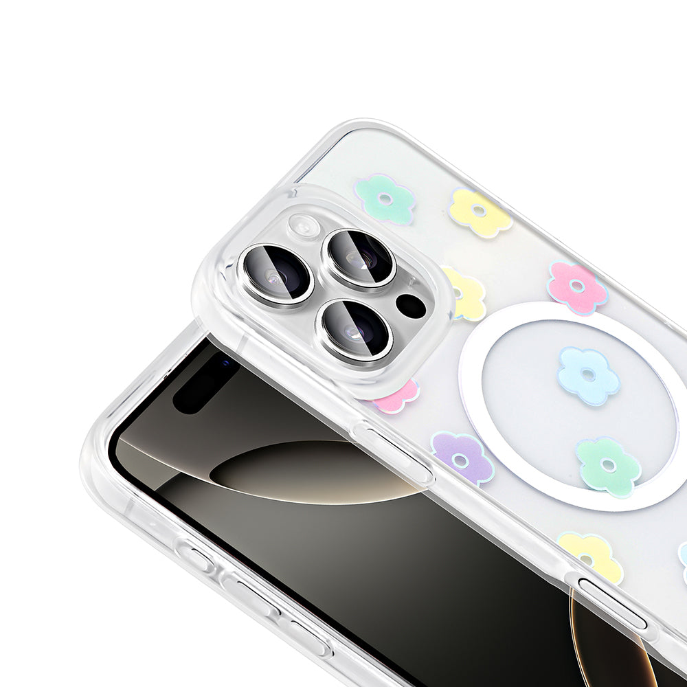Apple iPhone 16 Pro Max Kılıf M-Safe Şarj Özellikli Şeffaf Zore Folk Sert Kapak Fiyonk