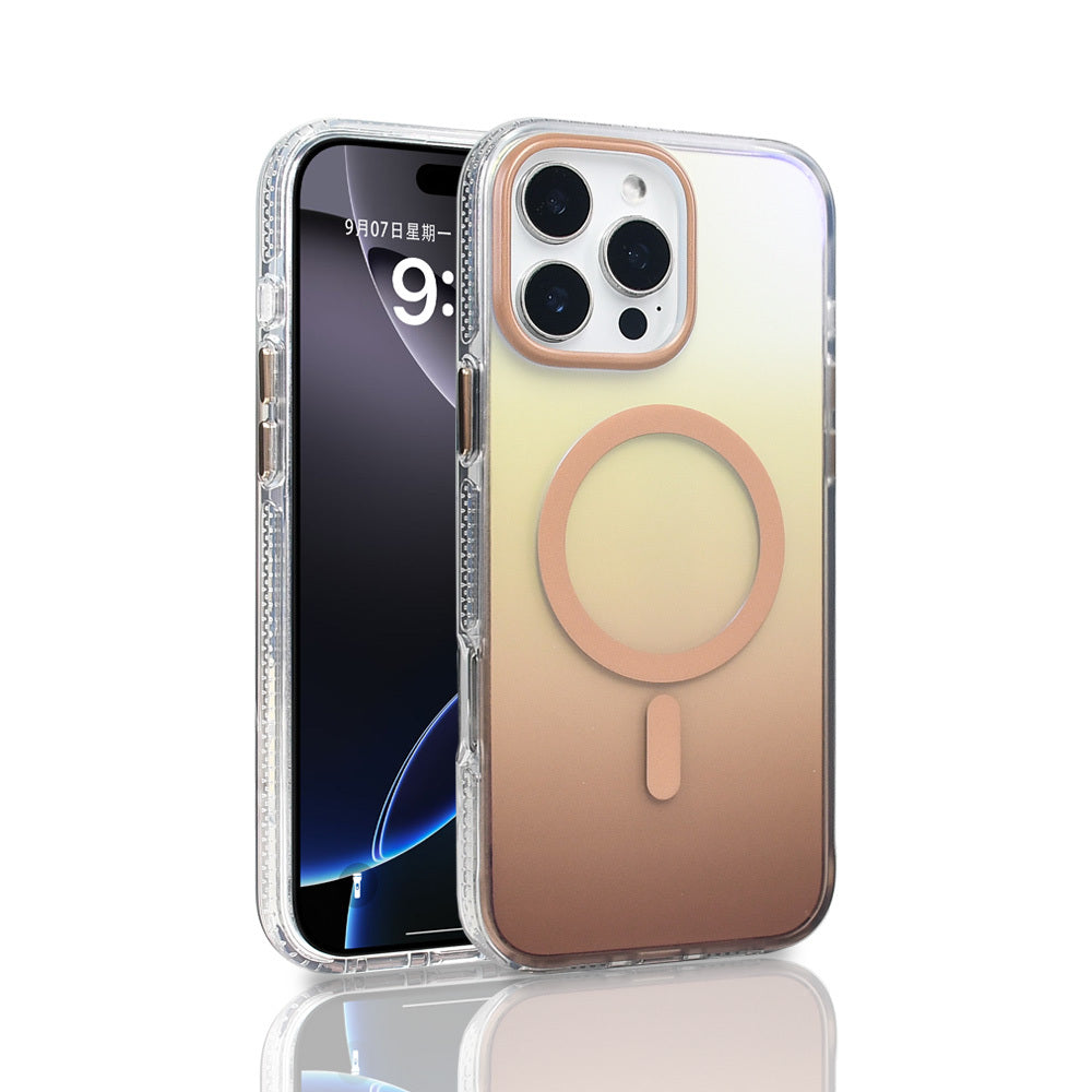 Apple iPhone 16 Pro Max Kılıf M-safe Şarj Özellikli Transparan Renk Geçişli Zore Toros Kapak Rose Pembe