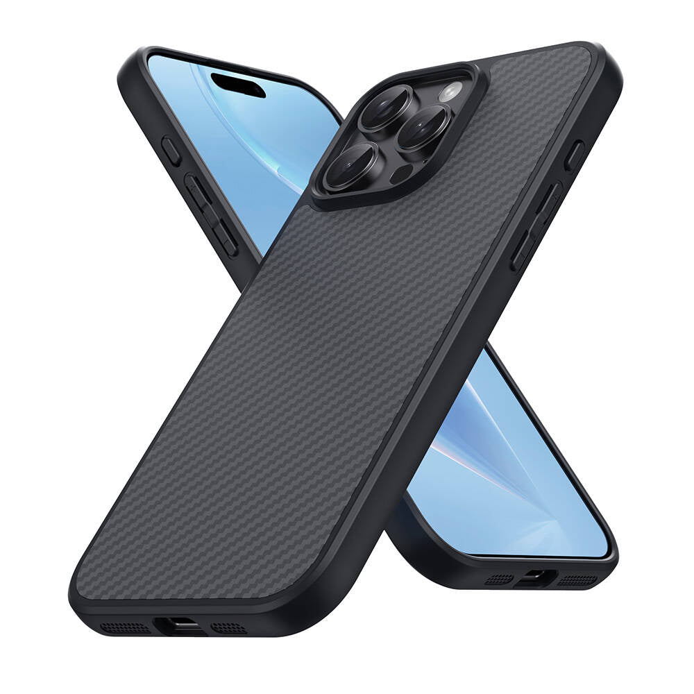 Apple iPhone 16 Pro Max Kılıf Magsafe Şarj Özellikli Karbon Fiber Tasarımlı Zore Elnino Kapak Siyah