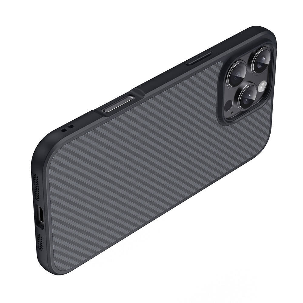 Apple iPhone 16 Pro Max Kılıf Magsafe Şarj Özellikli Karbon Fiber Tasarımlı Zore Elnino Kapak Siyah