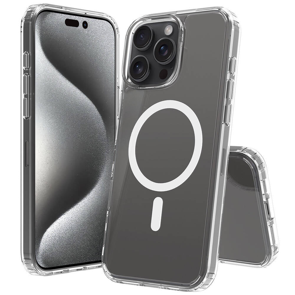 Apple iPhone 16 Pro Max Kılıf Magsafe Şarj Özellikli Şeffaf Sert PC Zore Embos Kapak Şeffaf