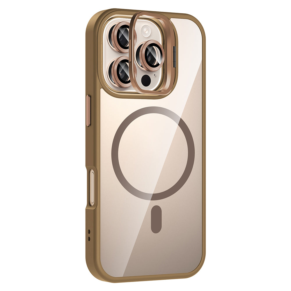 Apple iPhone 16 Pro Max Kılıf Standlı ve Kamera Lens Hediyeli M-Safe Şarj Özellikli Zore Etro Kapak Gri