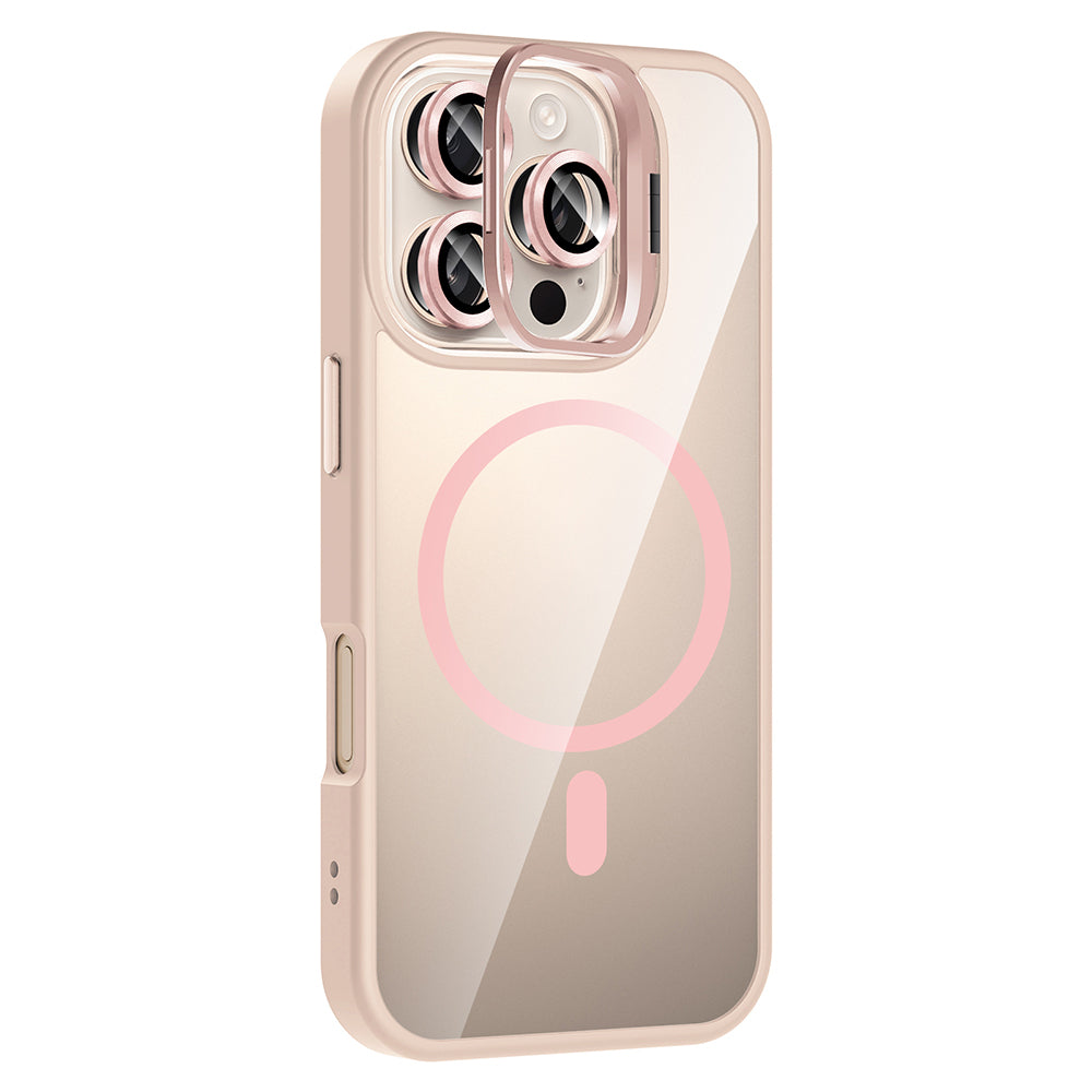 Apple iPhone 16 Pro Max Kılıf Standlı ve Kamera Lens Hediyeli M-Safe Şarj Özellikli Zore Etro Kapak Lacivert