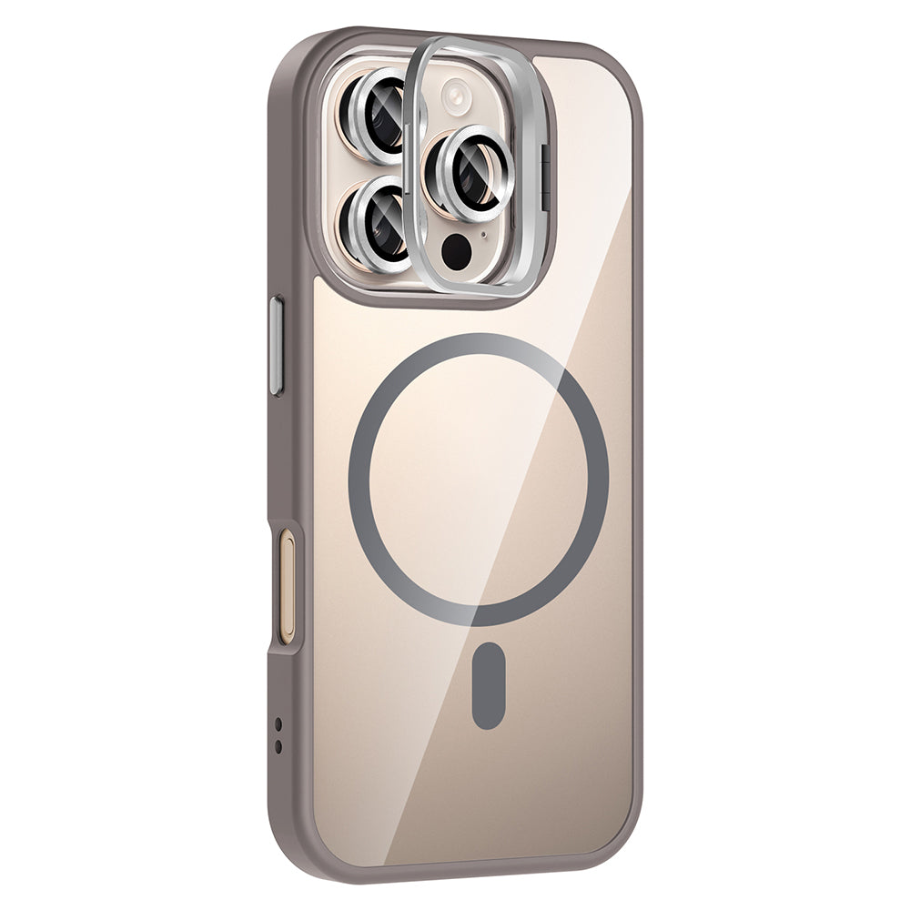 Apple iPhone 16 Pro Max Kılıf Standlı ve Kamera Lens Hediyeli M-Safe Şarj Özellikli Zore Etro Kapak Desert Titanyum