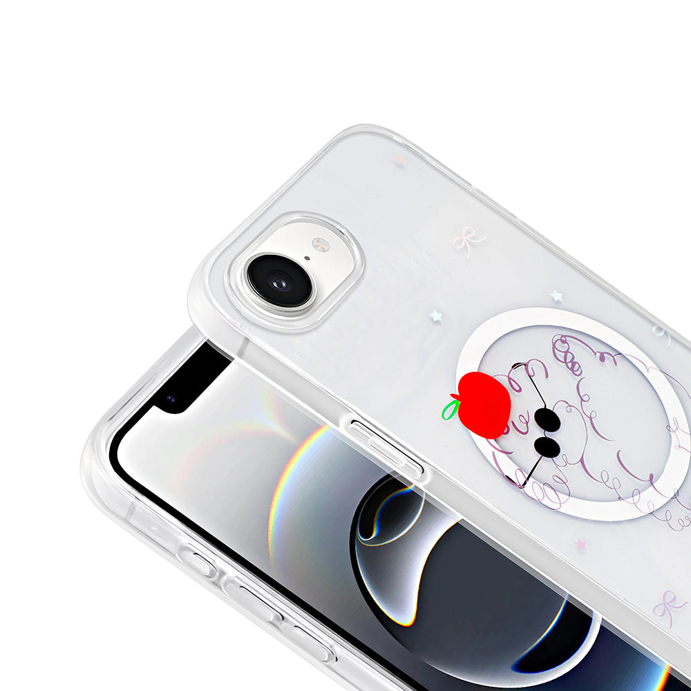 Apple iPhone 16E Kılıf M-Safe Şarj Özellikli Şeffaf Zore Folk Sert Kapak Kalp