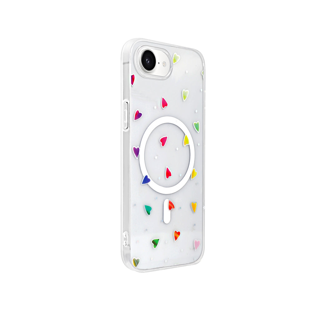 Apple iPhone 16E Kılıf M-Safe Şarj Özellikli Şeffaf Zore Folk Sert Kapak Kalp