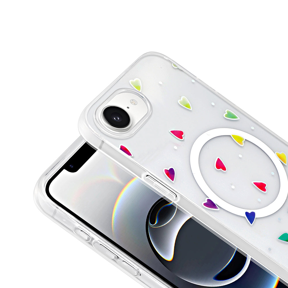 Apple iPhone 16E Kılıf M-Safe Şarj Özellikli Şeffaf Zore Folk Sert Kapak Fiyonk