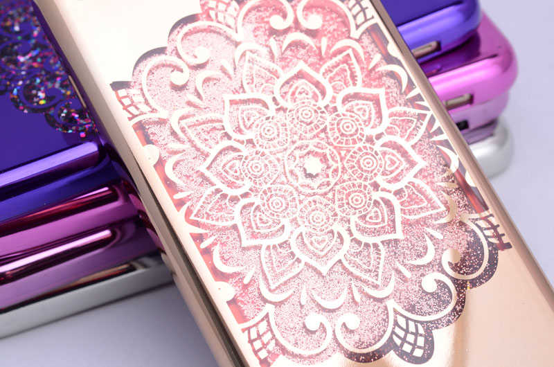 Apple iPhone 6 Kılıf Zore Lazer Çiçekli Sıvılı Silikon Gold