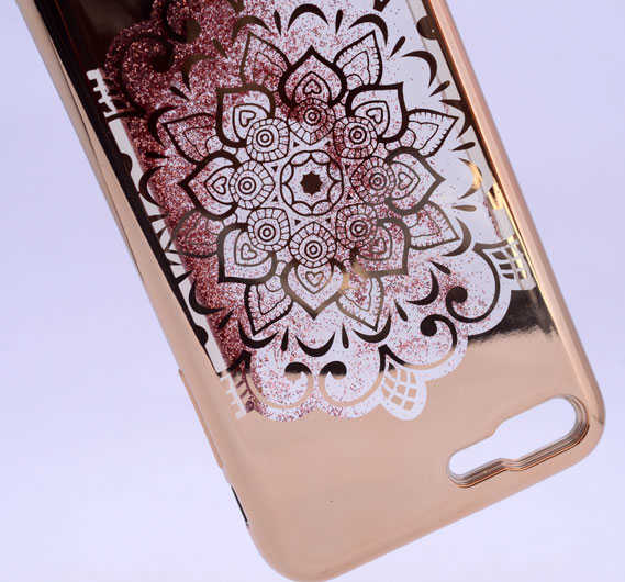 Apple iPhone 6 Kılıf Zore Lazer Çiçekli Sıvılı Silikon Gold