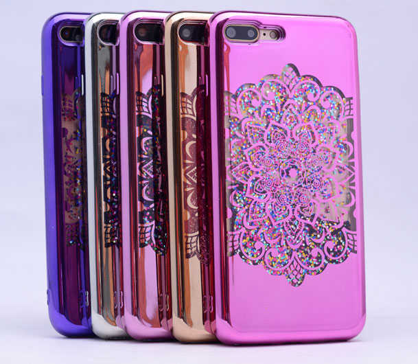 Apple iPhone 6 Kılıf Zore Lazer Çiçekli Sıvılı Silikon Gümüş