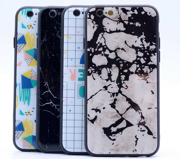 Apple iPhone 6 Plus Kılıf Zore Ebruli Cam Kapak Yeni Desen NO10
