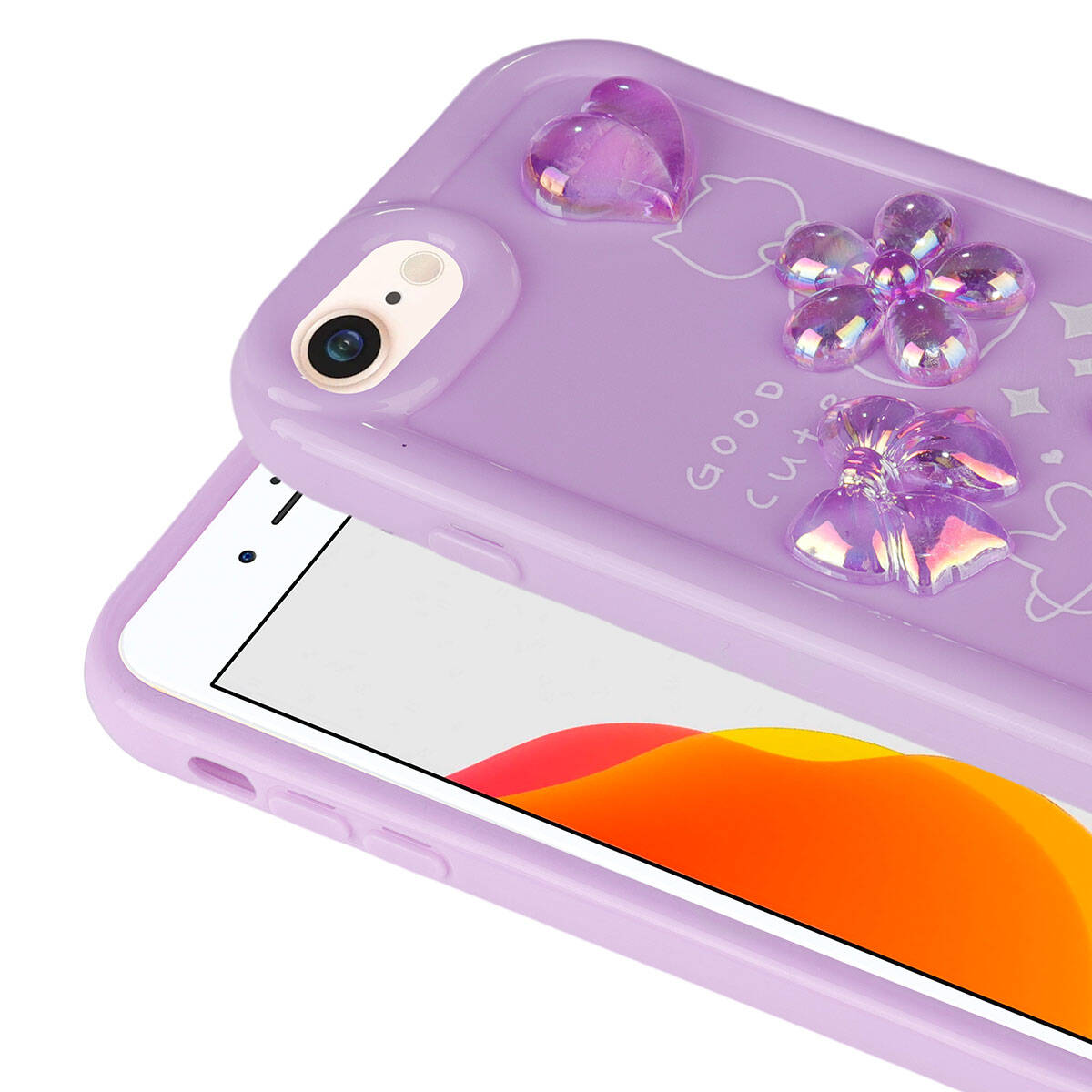 Apple iPhone 7 Kılıf Kabartma Figürlü Parlak Zore Toys Silikon Kapak Beyaz