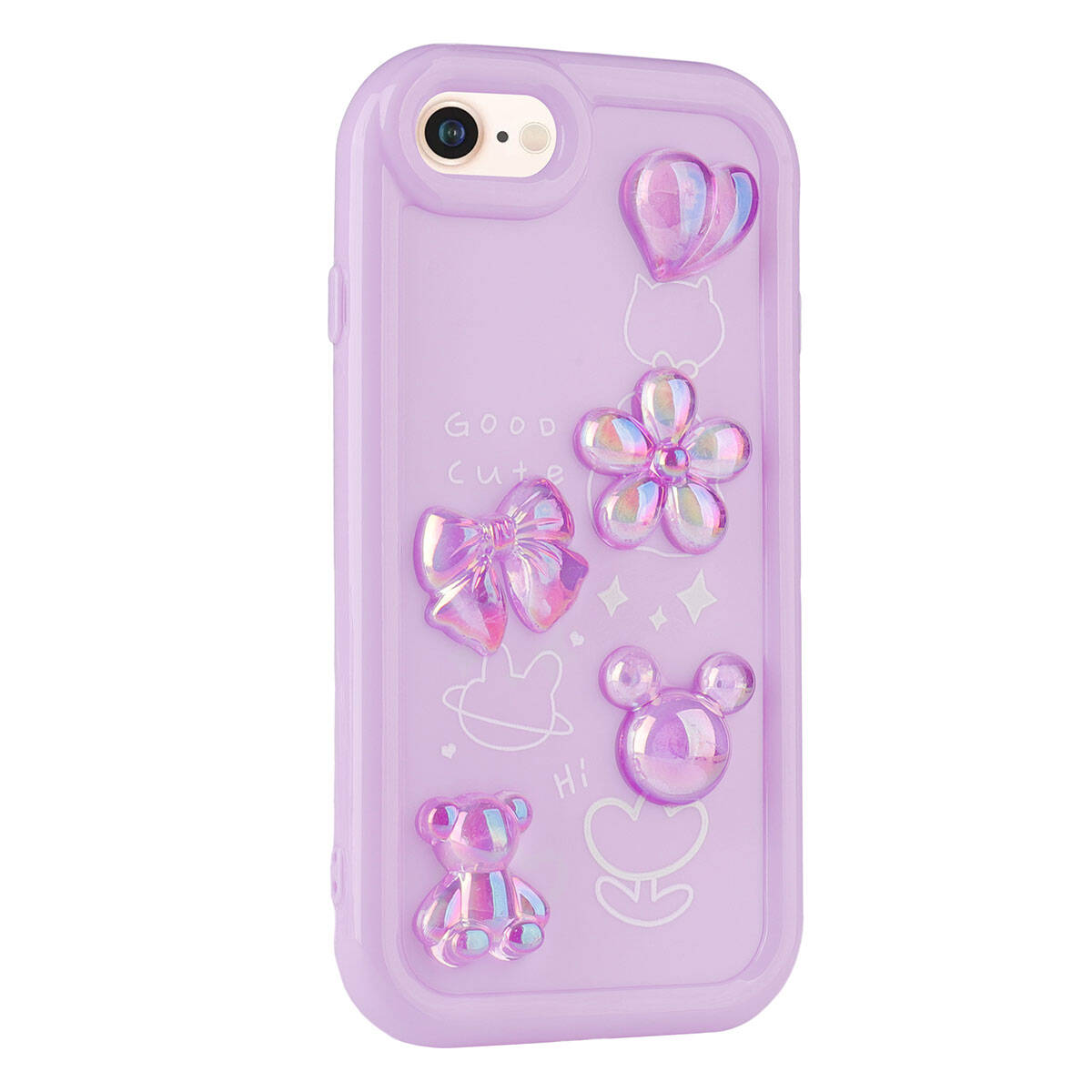 Apple iPhone 7 Kılıf Kabartma Figürlü Parlak Zore Toys Silikon Kapak Pembe