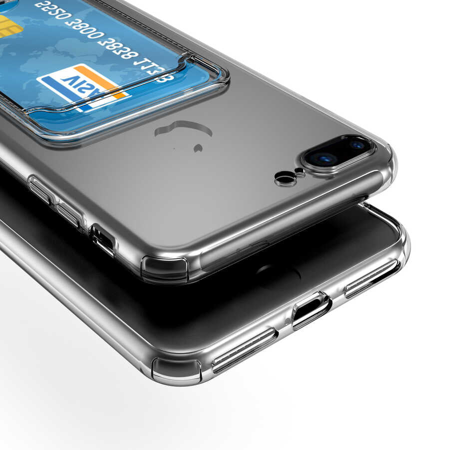 Apple iPhone 7 Kılıf Kartlıklı Şeffaf Zore Setra Clear Silikon Kapak Renksiz