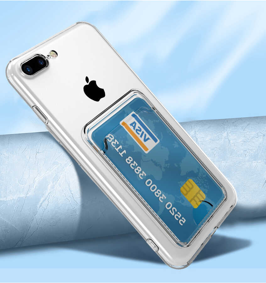 Apple iPhone 7 Kılıf Kartlıklı Şeffaf Zore Setra Clear Silikon Kapak Renksiz
