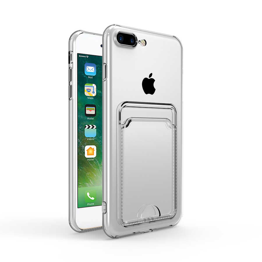 Apple iPhone 7 Kılıf Kartlıklı Şeffaf Zore Setra Clear Silikon Kapak Renksiz