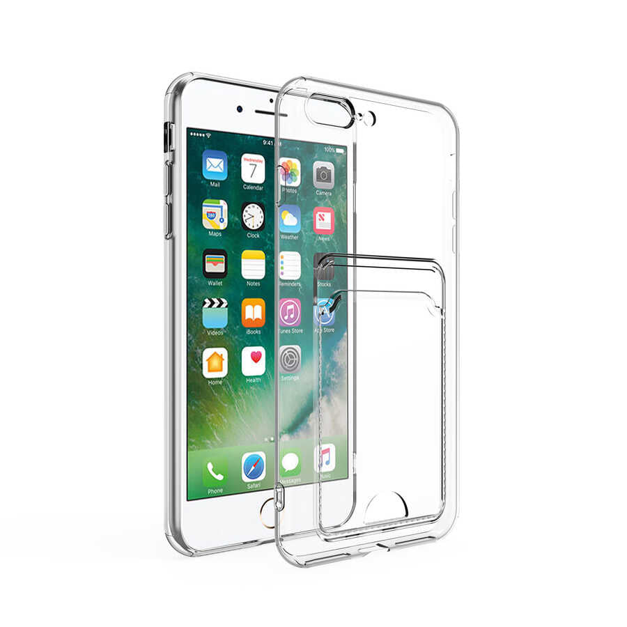 Apple iPhone 7 Kılıf Kartlıklı Şeffaf Zore Setra Clear Silikon Kapak Renksiz