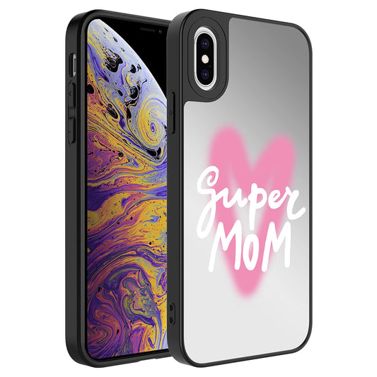 Apple iPhone X Kılıf Aynalı Desenli Kamera Korumalı Parlak Zore Mirror Kapak Süper Anne