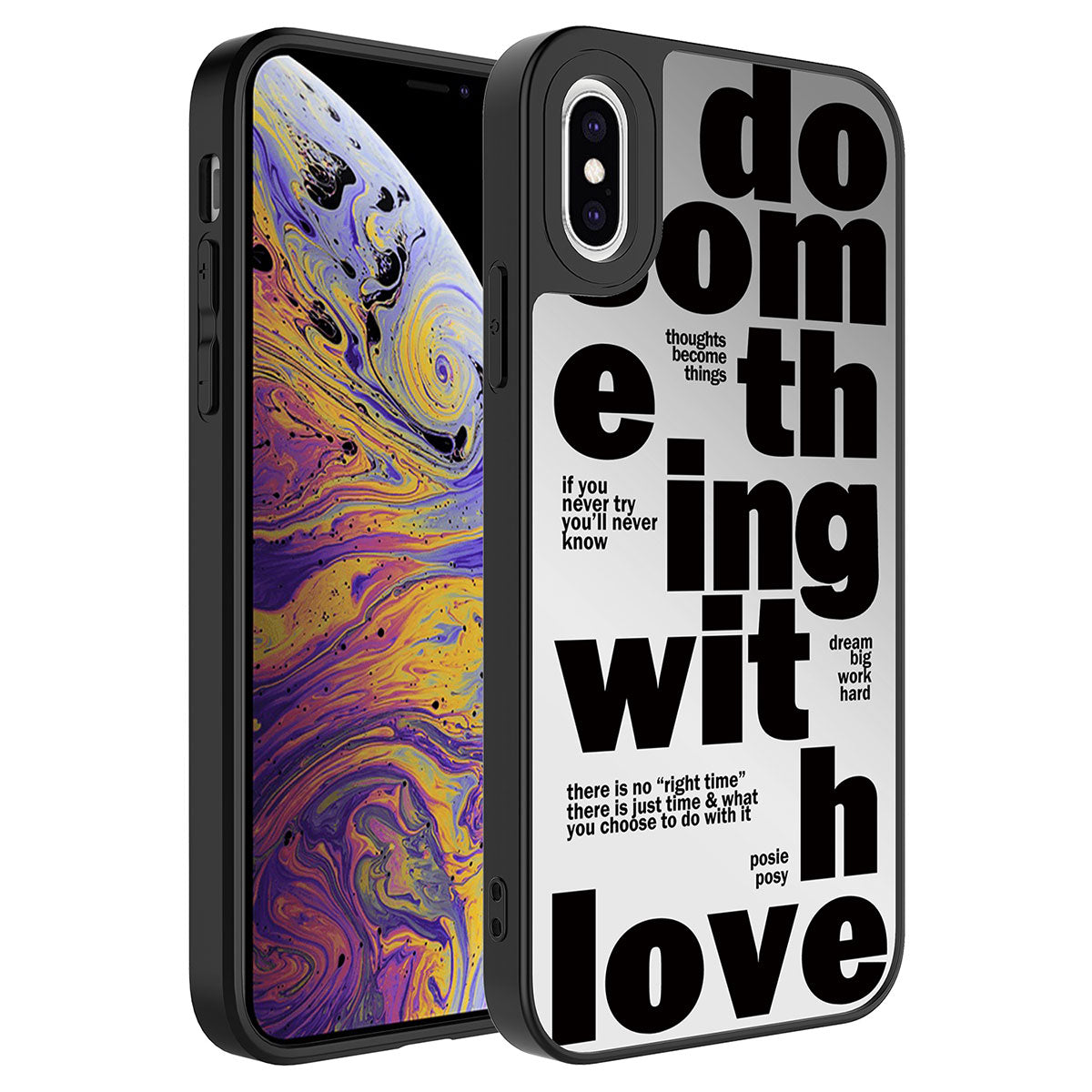 Apple iPhone X Kılıf Aynalı Desenli Kamera Korumalı Parlak Zore Mirror Kapak Love