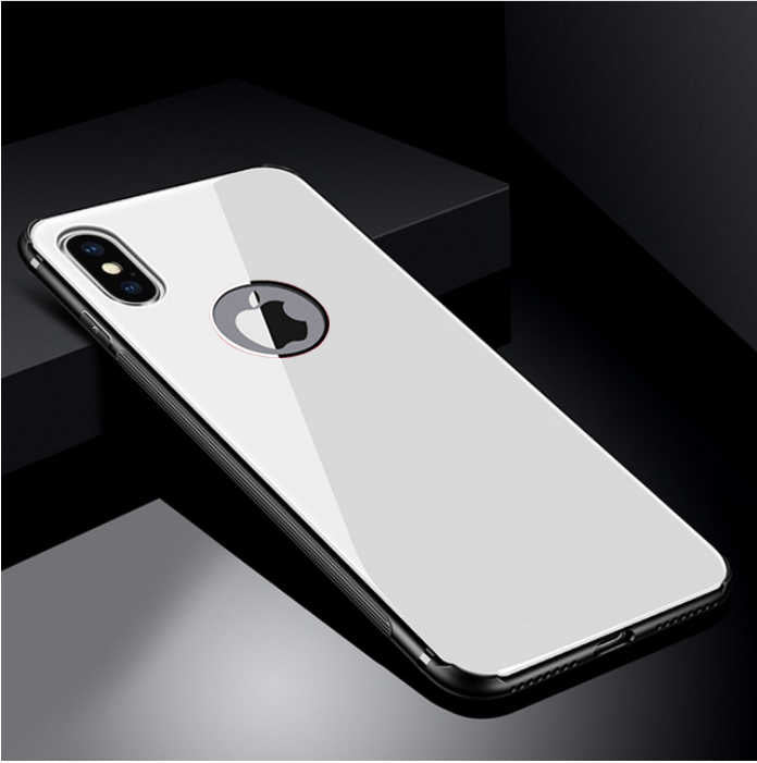 Apple iPhone X Kılıf Zore Düz Renkli Ebruli Cam Kapak Beyaz