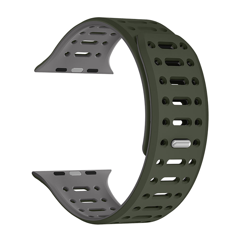 Apple Watch 10 42mm Zore KRD-124 Silikon Kordon Strap Kayış Koyu Yeşil-Gri