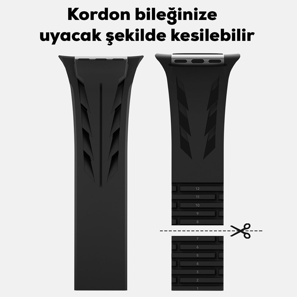 Apple Watch 10 46mm KRD-127 Metal Tokalı Silikon Kordon Siyah