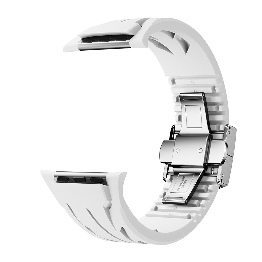 Apple Watch 10 46mm KRD-127 Metal Tokalı Silikon Kordon Beyaz