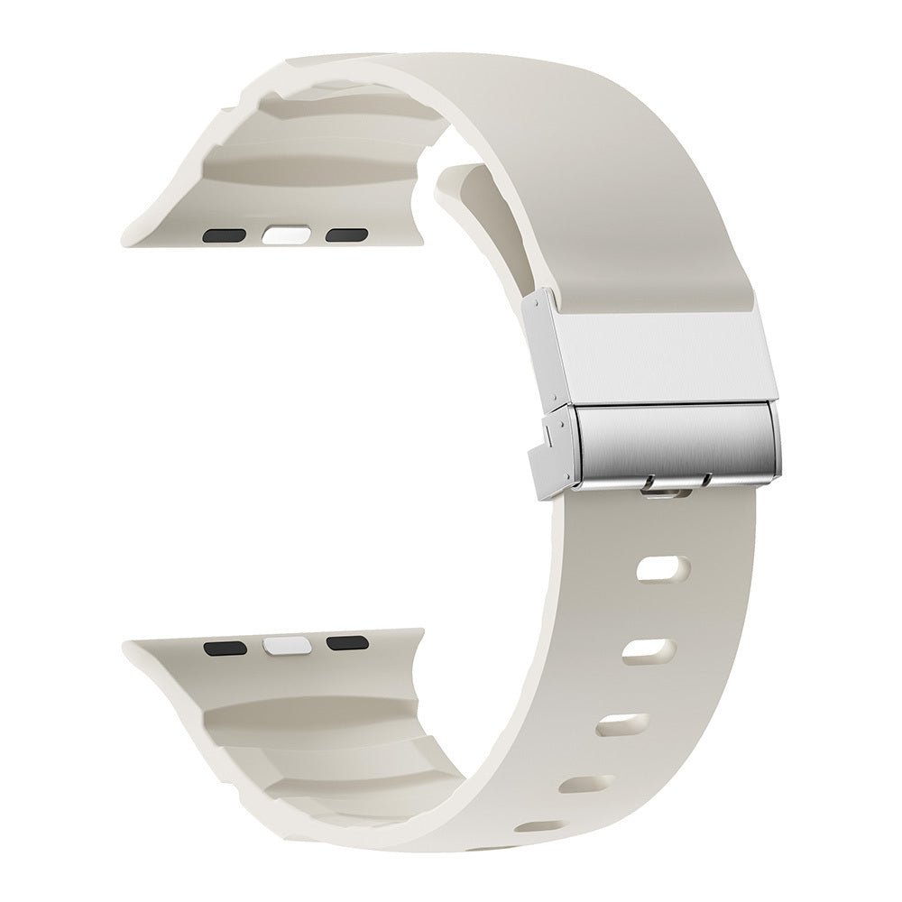 Apple Watch 10 46mm Zore KRD-145 Metal Tokalı Silikon Kordon Starlight