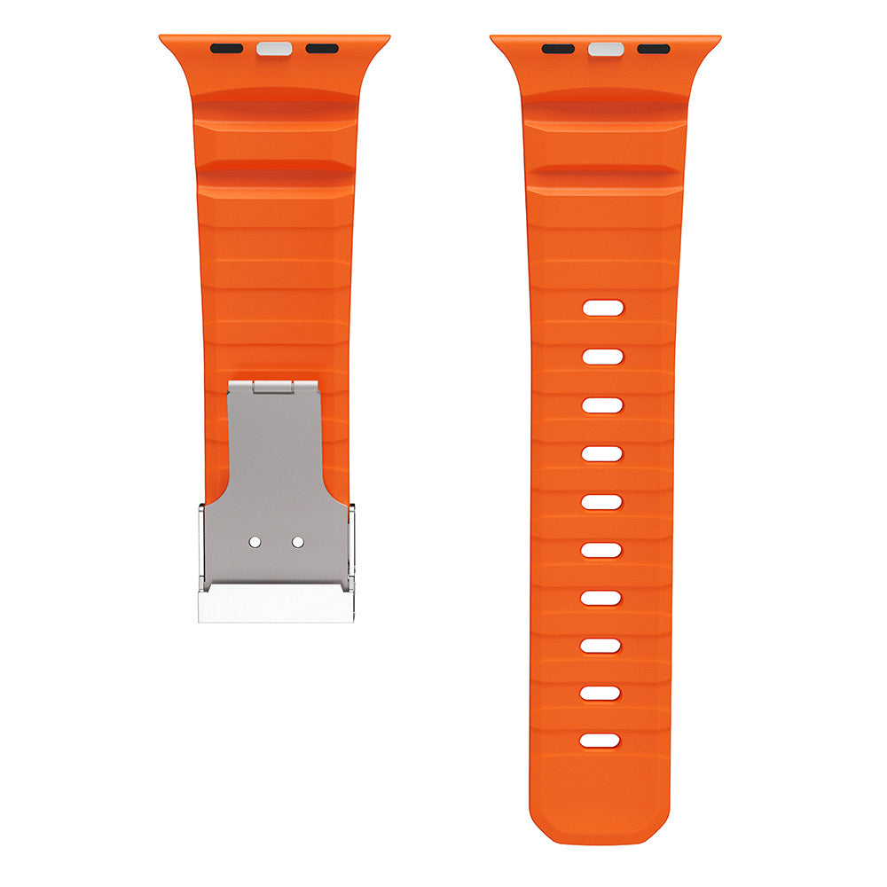 Apple Watch 10 46mm Zore KRD-145 Metal Tokalı Silikon Kordon Turuncu
