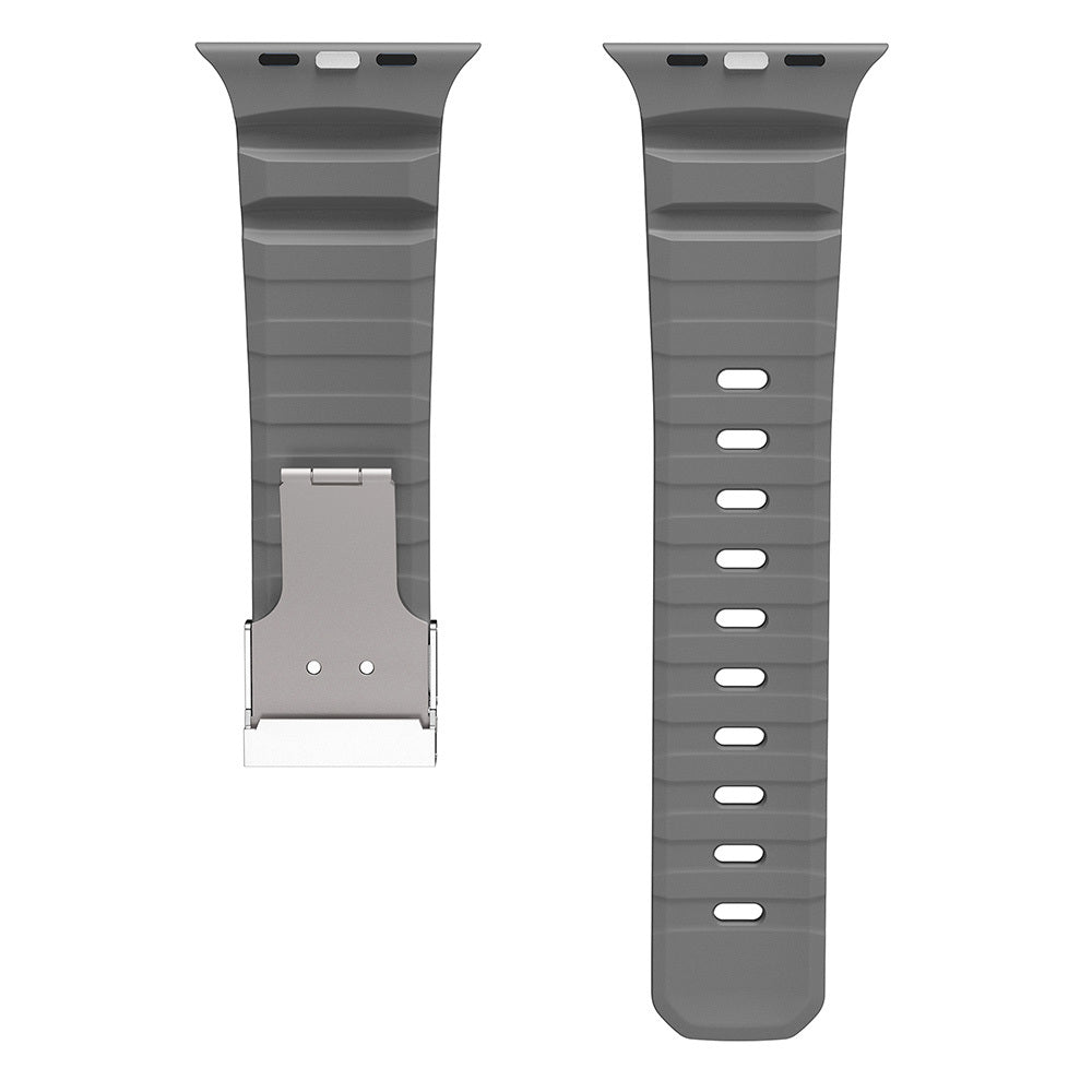 Apple Watch 10 46mm Zore KRD-145 Metal Tokalı Silikon Kordon Gri