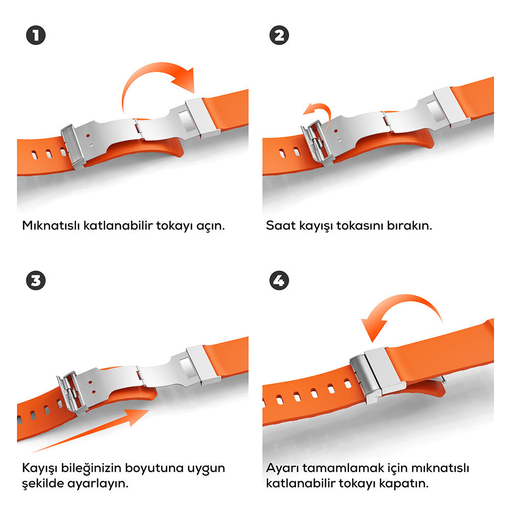 Apple Watch 10 46mm Zore KRD-145 Metal Tokalı Silikon Kordon Starlight