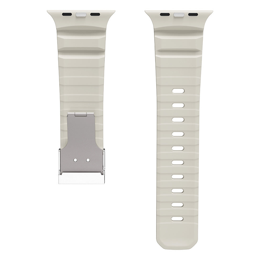 Apple Watch 10 46mm Zore KRD-145 Metal Tokalı Silikon Kordon Starlight
