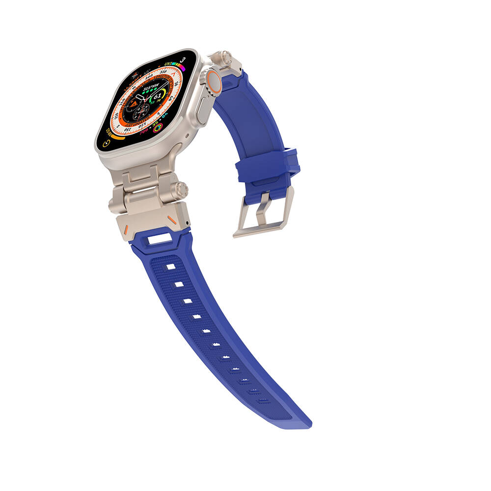 Apple Watch 42mm Zore KRD-108 Metal Başlıklı Silikon Kordon Siyah-Starlight