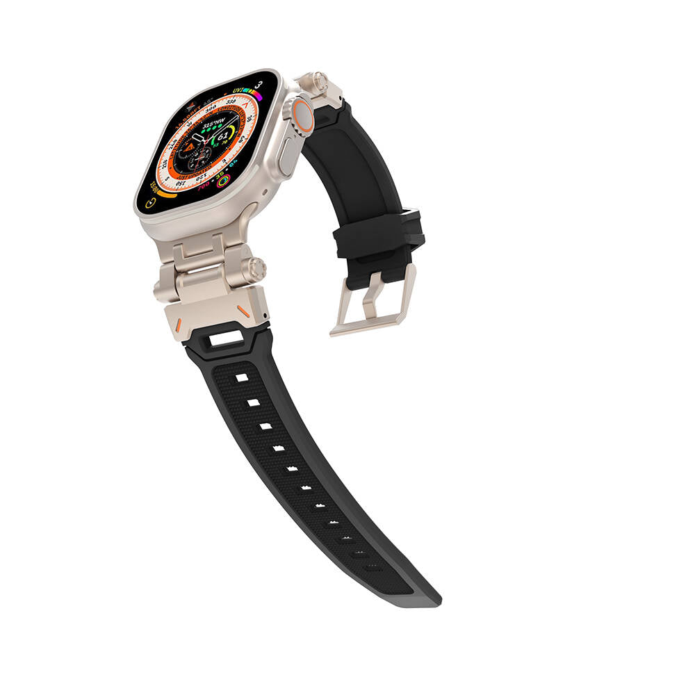 Apple Watch 42mm Zore KRD-108 Metal Başlıklı Silikon Kordon Siyah-Turuncu