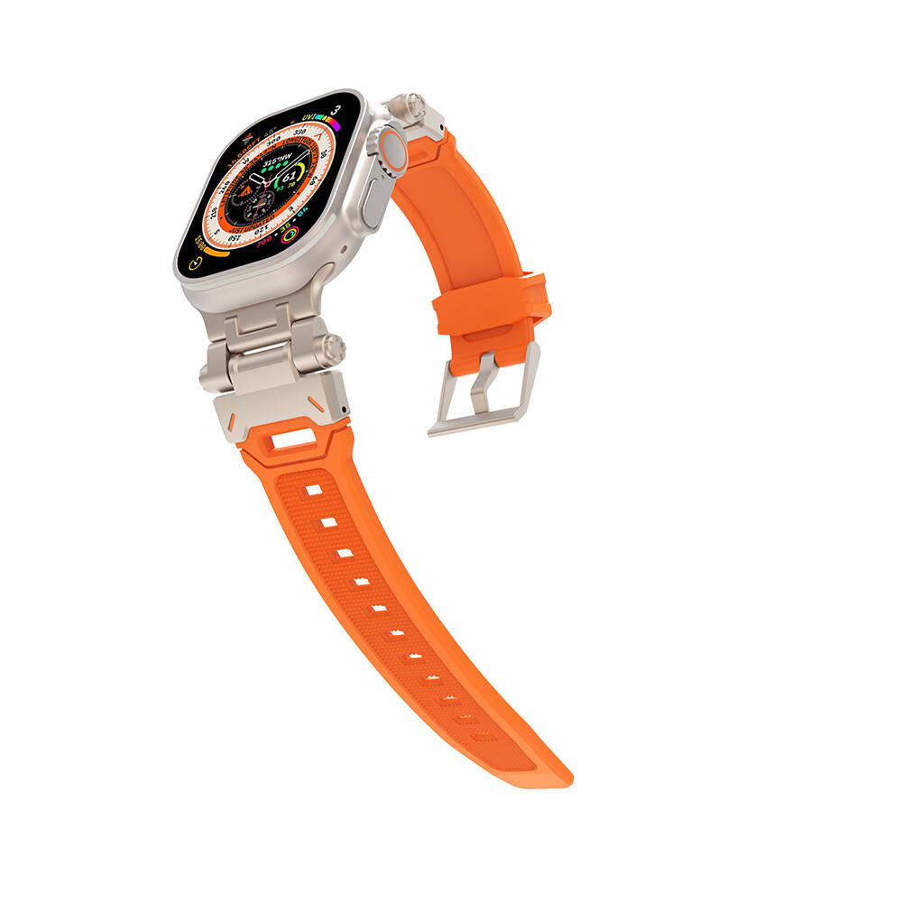 Apple Watch 42mm Zore KRD-108 Metal Başlıklı Silikon Kordon Siyah-Mavi