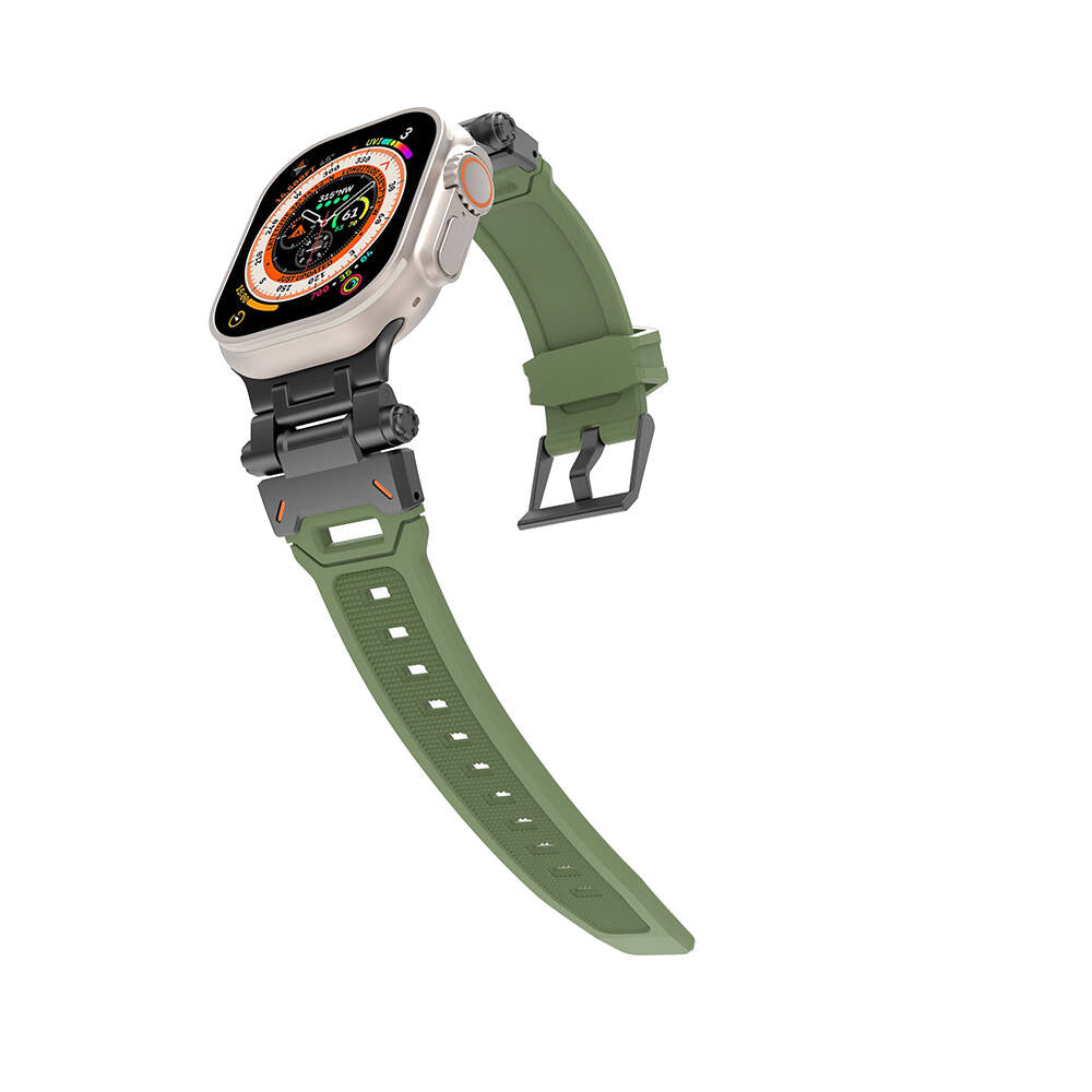 Apple Watch 42mm Zore KRD-108 Metal Başlıklı Silikon Kordon Starlight-Yeşil