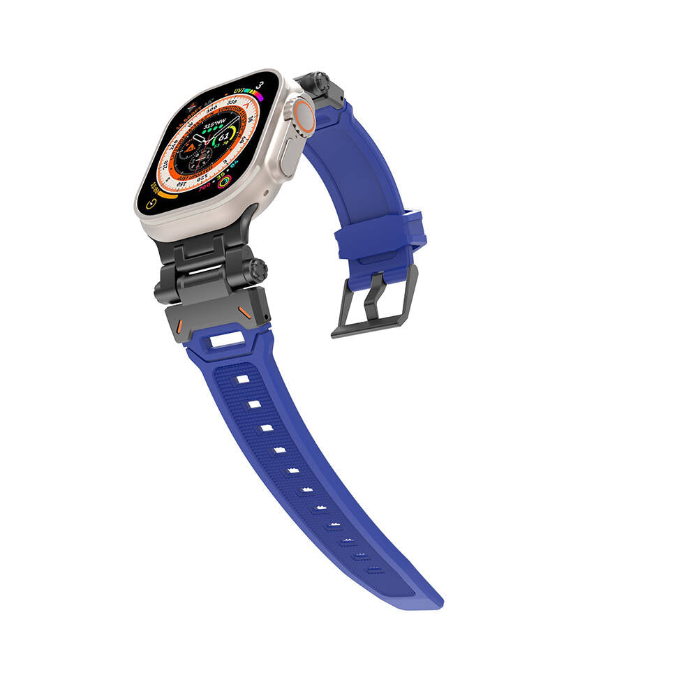 Apple Watch 42mm Zore KRD-108 Metal Başlıklı Silikon Kordon Siyah-Mavi