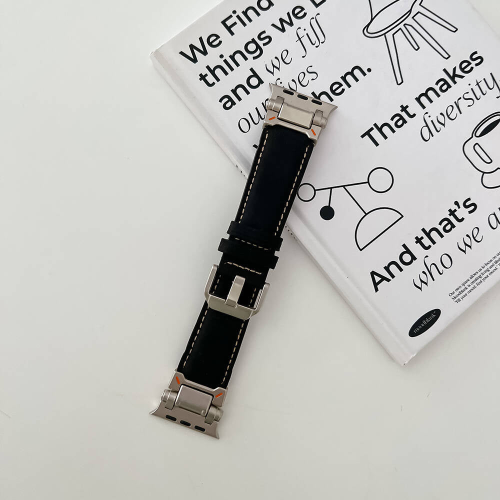 Apple Watch 42mm Zore KRD-114 Metal Başlıklı Suni Deri Kordon Koyu Kahve