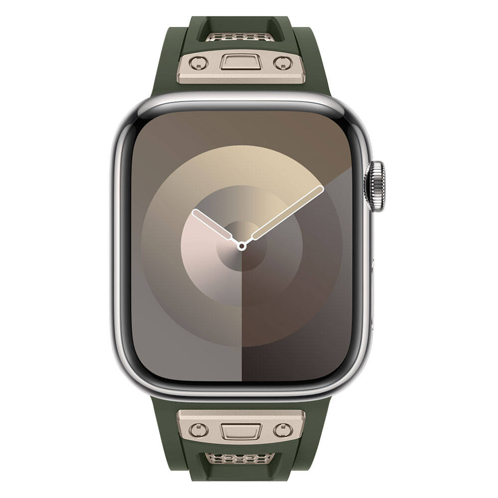 Apple Watch 42mm Zore KRD-117 Hava Alabilen Delikli Metal Süslemeli Desenli Silikon Kordon Titanyum-Turuncu