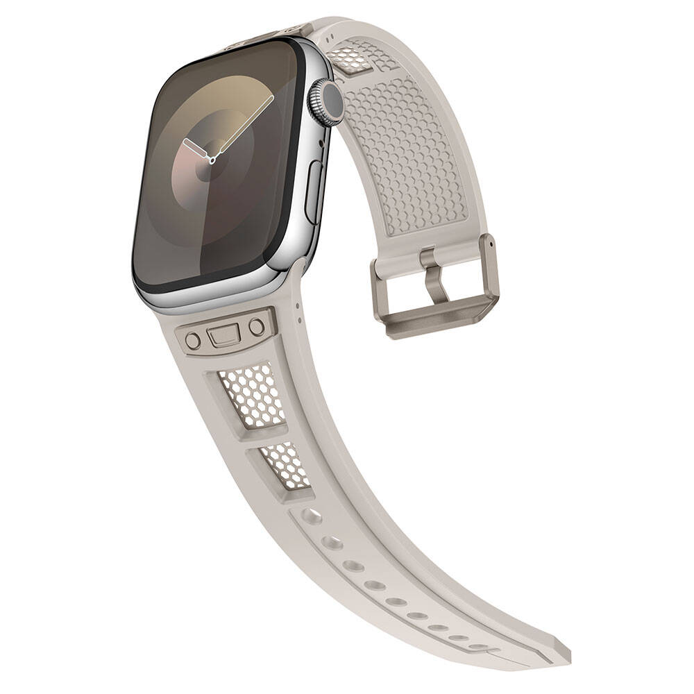 Apple Watch 42mm Zore KRD-117 Hava Alabilen Delikli Metal Süslemeli Desenli Silikon Kordon Siyah